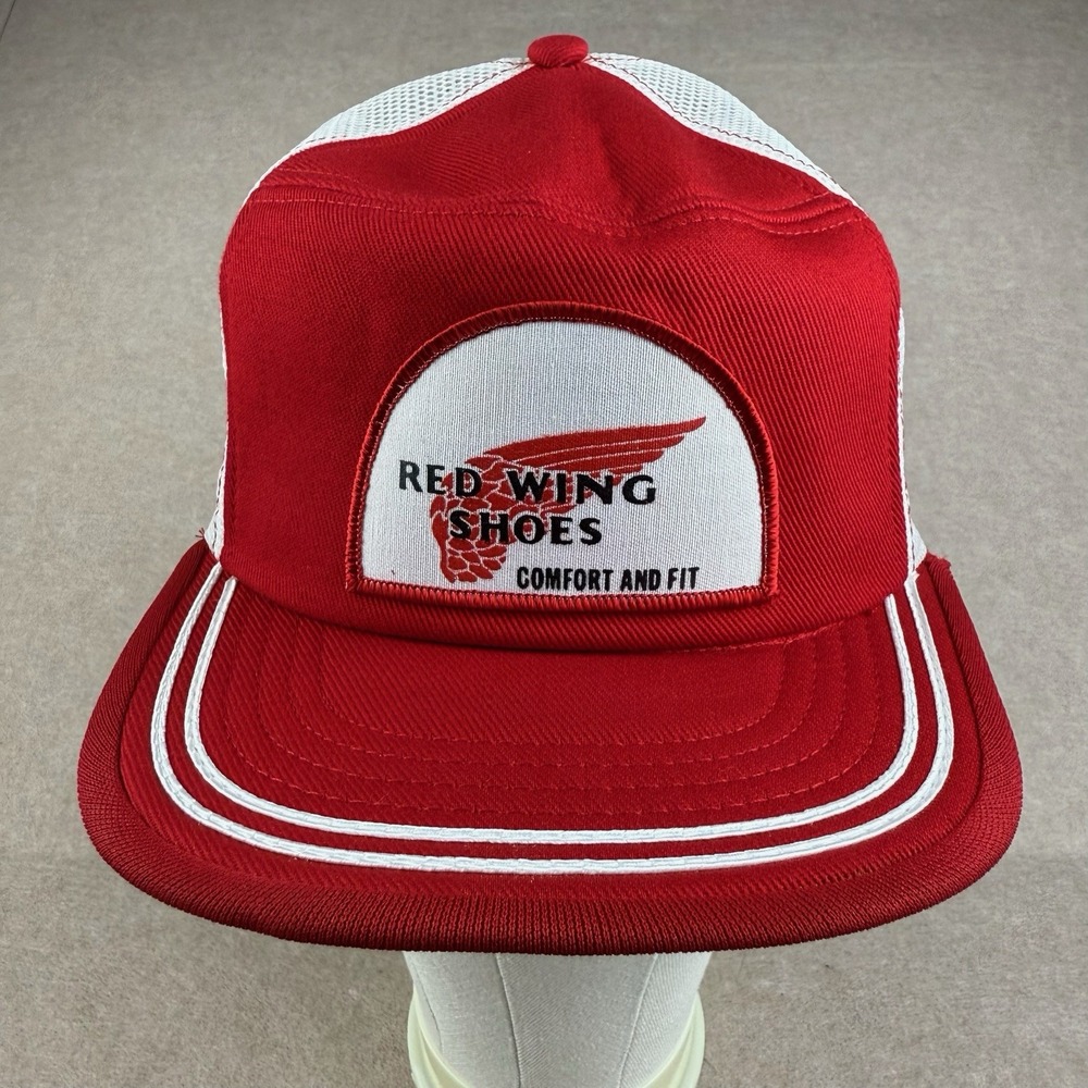 Vintage Red Wing Shoes Trucker Hat M Red White Mesh Snapback‎ Cap Made in USA